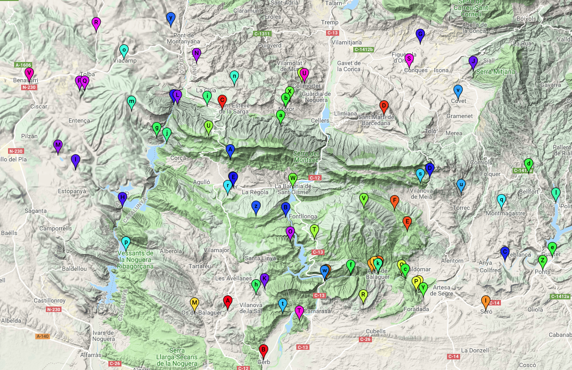 El Paisatge del Montsec. Mapa de Llocs d'Interès de la Serra del Montsec